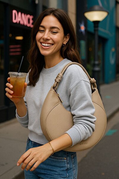 Armine Stylish Mink Colored Zippered Shoulder Bag Practical Bag