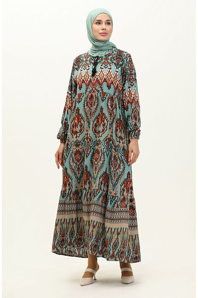 sefamerve Φόρεμα με σχέδιο βισκόζης 4085-02 Mint Blue
