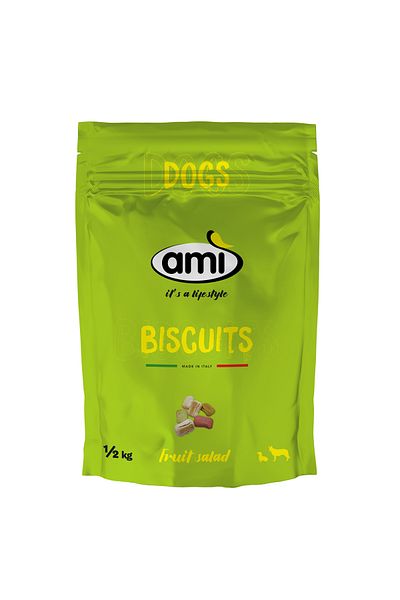 Ami Dog Treats 100% Vegetable Biscuits, Ami Vegan Dog, Macedonia, Fruit Salad, 500g Bag