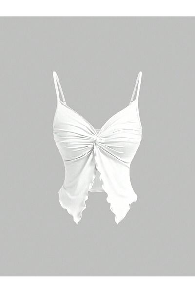 poswicon White Front Twist Thin Strap Alaçatı Crop