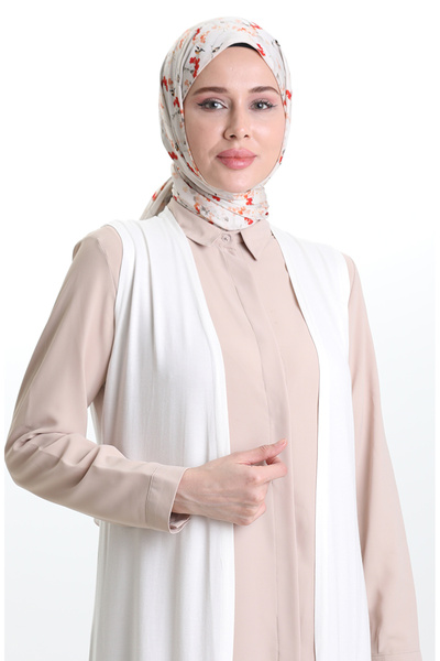 sefamerve Εποχιακό Μακρύ Βασικό Γιλέκο Μεγάλο Μέγεθος Μητρικό Γιλέκο 8748-A04 Off White