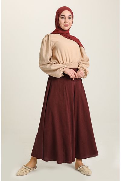 sefamerve Şile cloth pants skirt 0500-08 burgundy