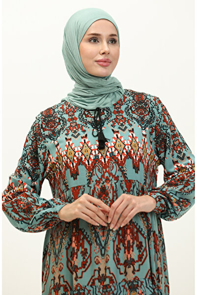 sefamerve Viscose Patterned Dress 4085-02 Mint Blue