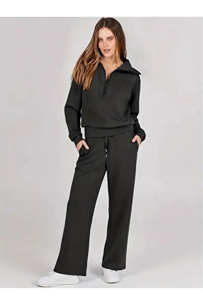 yx yustex sport Γυναικείο μαύρο φαρδύ, ελαστικό, άνετο υφασμάτινο παντελόνι φ...