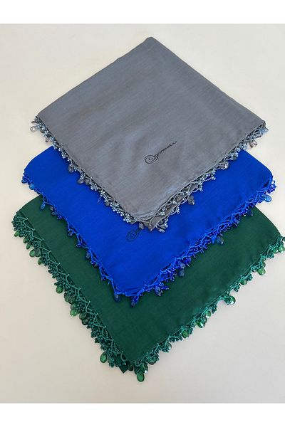 GÜNBATILI 3 buc eșarfă de culoare solidă, lucrată manual, brodata manual, scris cu margele, cadou de zestre yemenită 100x100cm