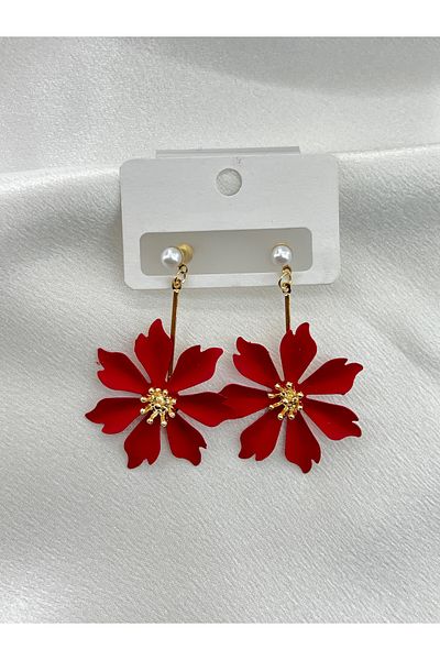 Lavienta Red Brand Equivalent Flower Model Dangle Earrings