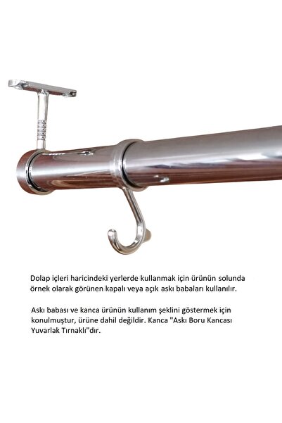 Adilon Yuvarlak Askı Borusu, 30 cm, Parlak Metal, Mutfak, Banyo, Vestiyer, Portmanto, Çok Amaçlı