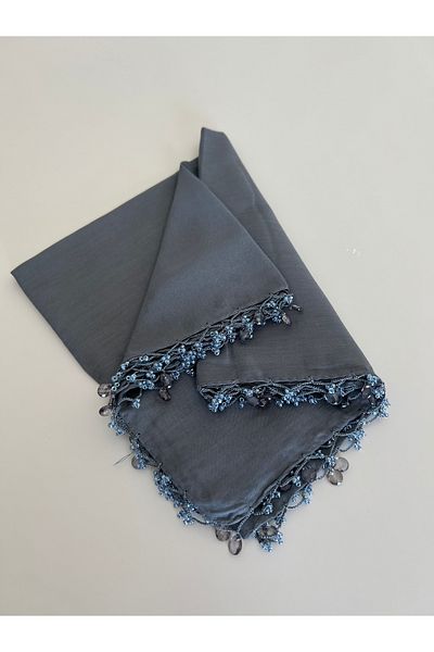 GÜNBATILI Handcrafted Hand Embroidered Solid Color Scarf Beaded Writing Yemeni Dowry Gift 100X100Cm