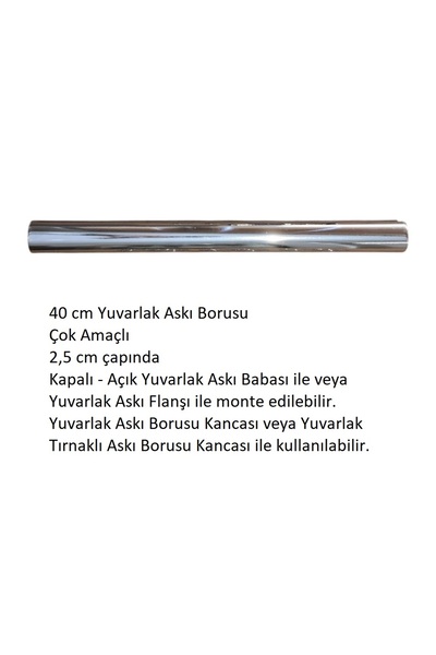 Adilon Yuvarlak Askı Borusu, 40 cm, Parlak Metal, Mutfak, Banyo, Vestiyer, Portmanto, Çok Amaçlı