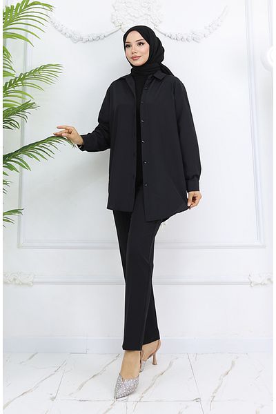 sefamerve Pantaloni cu picioare drepte 1154-03 Negru