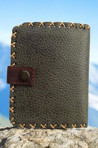 Fildişi Aksesuar Handmade Women's Wallet Vegan Leather with Female Figure Image Khaki Color