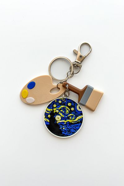 sin istanbul Van Gogh Starry Night Silver Chain Keychain, Bag Ornament