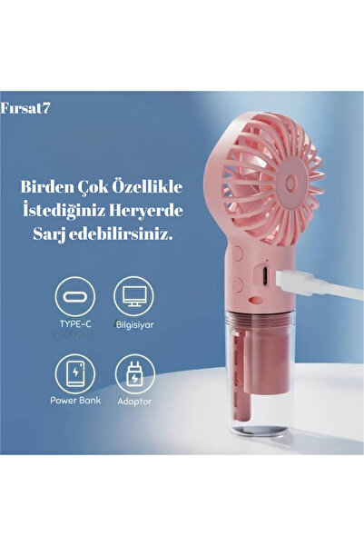 Fırsat7 MİNİ FAN ŞARJLI EL FANI SU PÜSKÜRTMELİ BOYUN ASKILI MİNİ KLİMA FAN VANTİLATÖR USB SARJLI BUZLU FAN