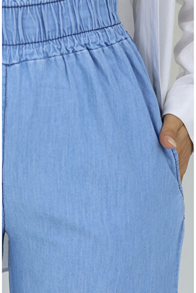 sefamerve Beli Lastikli Kot Pantolon 5827-01 Açık Mavi