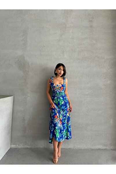 BEJNA Γυναικείο υφαντό φόρεμα με χαμηλό μοτίβο