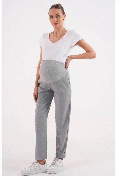 BIG LESSON Maternity Stretchy Tummy Banded Waist Adjustable Mom Fit Classic Gabardine Fabric Pants Gray