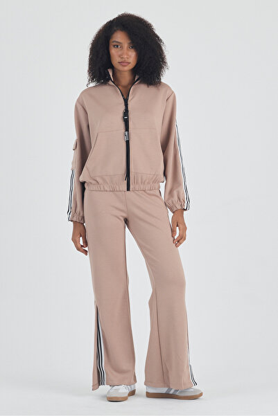 Btr Kadın Pembe Eşofman Takımı Paça yırtmaçlı