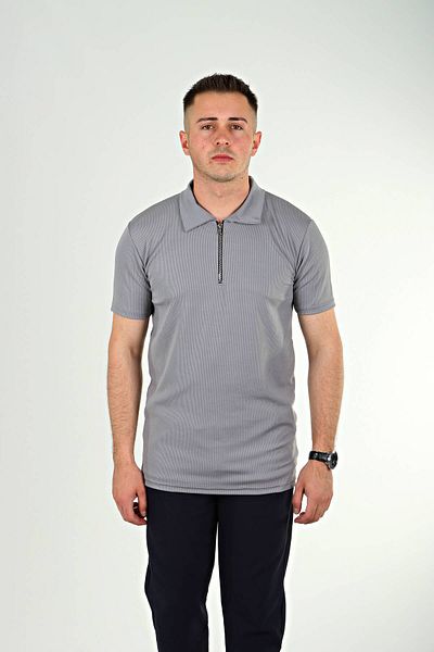 eg38 Half Zipper Polo Neck T-Shirt Gray