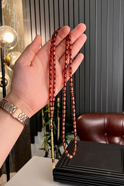 dergah tesbih 99 Gold Tasseled Russian Drop Amber