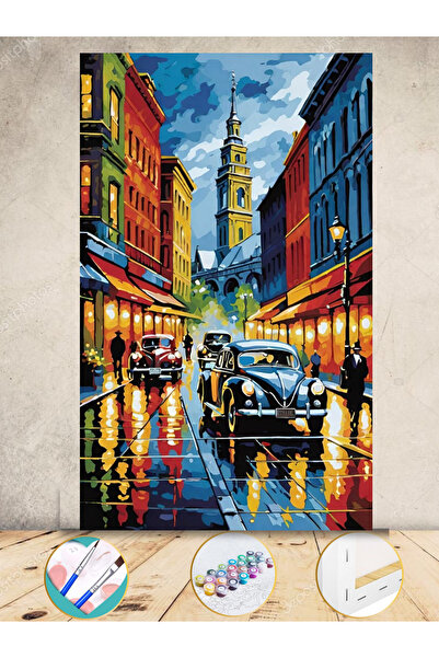 Puzzle Sayılarla Boyama Tuval Seti Fırça Boya Dahil (çıtalı) 35x50 cm -Klasik...