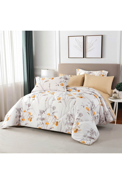 Alhabib bedding مفرش نوفا صيفي كوين مقاس 200x150 سم أبيض بيج برسومات الزهور ع...