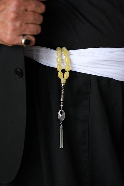 dergah tesbih Special Silver Design İmame Drop Amber Rosary (Amber)