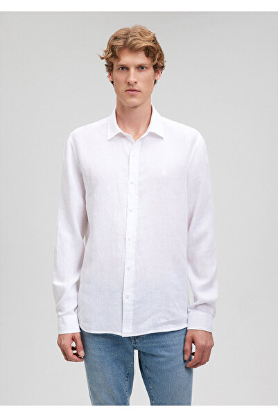 Mavi Beyaz Keten Gömlek Slim Fit / Dar Kesim 021190-620