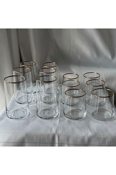 Şahika Kristal cama atılan imza Set of 12 Vera Gold Water and Soft Drink Glasses