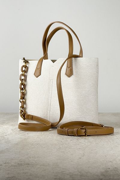 DSN Canvas Textured Chain Strap Women's Hand and Shoulder Bag - Adjustable Strap