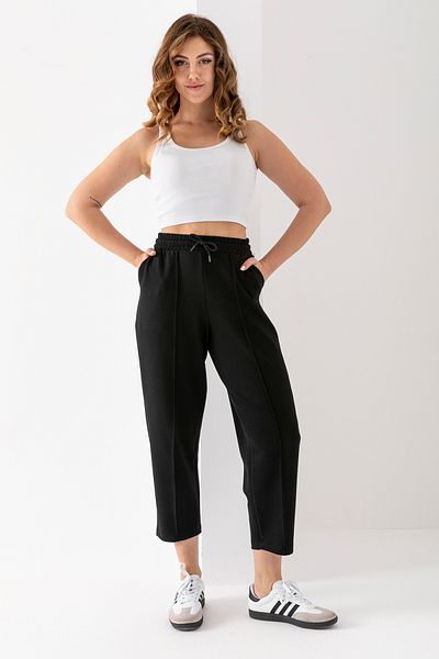 XORVİO Women's Black Modal Balloon Model Lycra Trousers Soft Texture Elastic Waist Drawstring Ankle Trousers