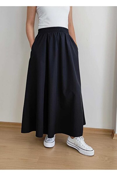 EKAY Fusta evazată din țesătură popelin cu buzunar (lungime 93 cm)