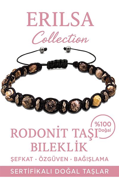 Erilsa Certified Faceted Terahertz Rhodonite Stone Bracelet – Emotional Balance and Inner Peace