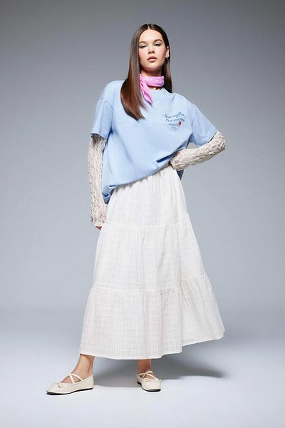 DeFacto Cool Oversize Φαρδύ μπλουζάκι με λαιμόκοψη με στάμπα με κοντό μανίκι F2647ax25sm