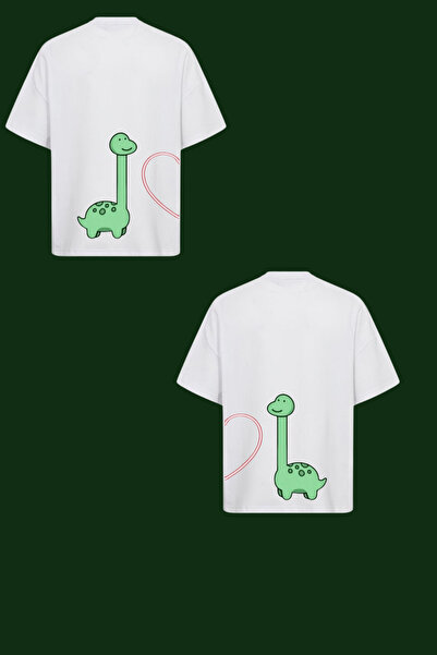 Dupe Design Tricou pentru cuplu oversize cu imprimeu Dino