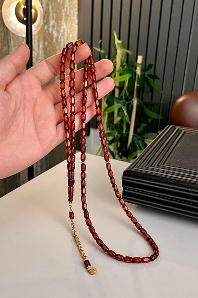 dergah tesbih 99 Gold Tasseled Russian Drop Amber
