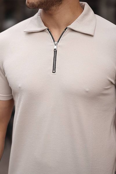 eg38 Half Zipper Polo Neck T-Shirt Cream
