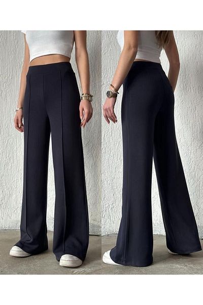Reina Miller Women's Ribbed Front Wide Fit Wide Leg Modal Fabric High Waist Tightening Pants Leggings