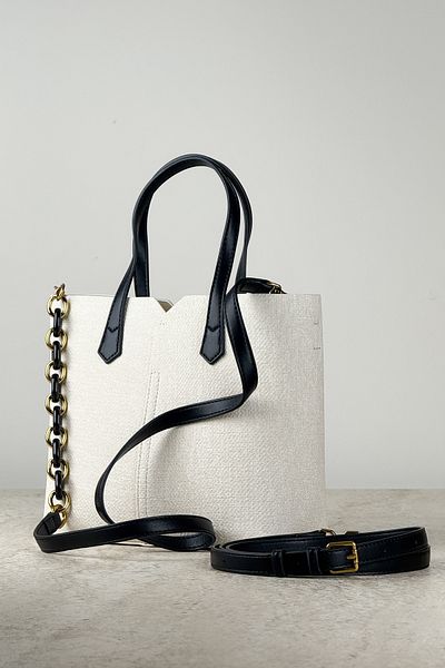 DSN Canvas Textured Chain Strap Women's Hand and Shoulder Bag - Adjustable Strap