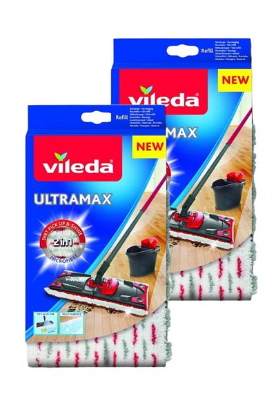 Vileda Set of 2 mop refills. Vileda Ultramat Ultramax Turbo. 35 x 14 cm. white-red