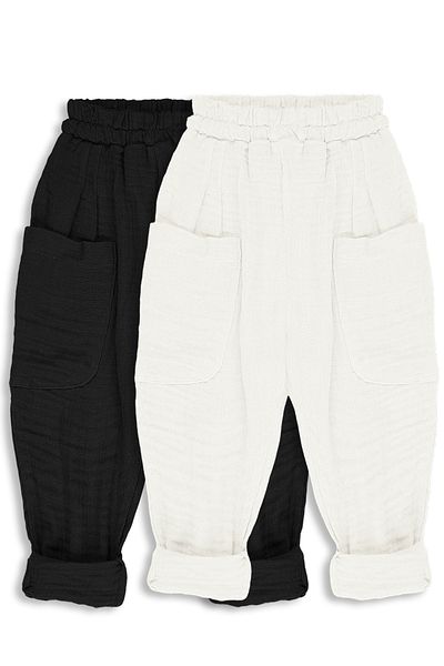 Catz Kids Pack of 2 Boyfriend Muslin Pants (Black and Ecru)