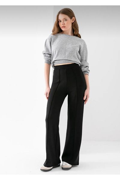 Reina Miller Women's Ribbed Front Wide Fit Wide Leg Modal Fabric High Waist Tightening Pants Leggings