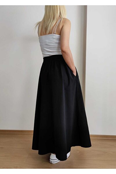 EKAY Fusta evazată din țesătură popelin cu buzunar (lungime 93 cm)