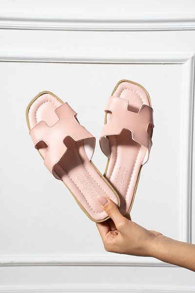 SWORD Καλοκαιρινές Παντόφλες - H Pattern Flat Faux Leather Γυναικείες καλοκαιρινές παντόφλες - Casual παντόφλες