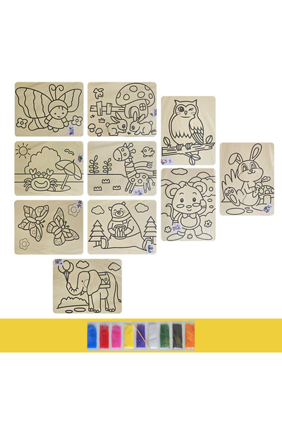Fancy Space 10 Adet A4 Büyük Boy Hayvan Figürlü Kum Boyama Seti