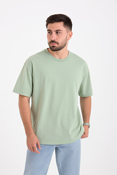 GUARAZ Ανδρικό πράσινο μπλουζάκι με λαιμόκοψη 100% βαμβακερό απλό βασικό καλοκαιρινό μπλουζάκι