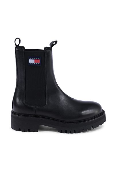 Tommy Hilfiger Dámské Tommy Hilfiger Logo Gumová podešev Elastická bočnice na podpatku Stylově vypadající dámské kozačky Černá