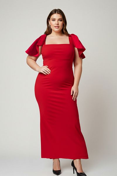 Trendyol Curve Czerwona tkana sukienka Finike Plus Size