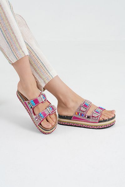 Beyond Papuci de zi cu zi pentru plajă, cu detaliu de piatră fucsia, 4 cm BYNDRSL2520