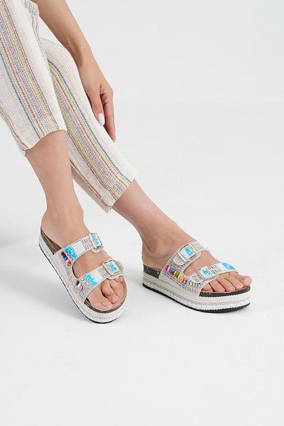 Beyond Women's White Stone Detailed Sea Beach Daily Slippers 4cm Byndrsl2520