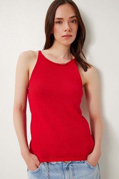 Happiness İstanbul Women's Red Strappy Summer Mercerized Knitwear Blouse Ns00418